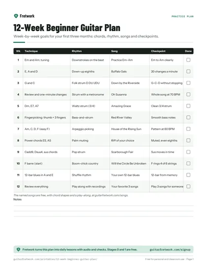 12-Week Beginner Guitar Plan preview