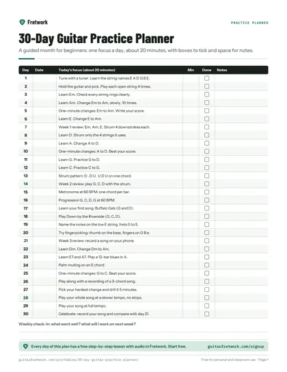 30-Day Guitar Practice Planner preview