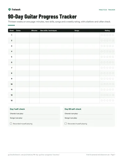 90-Day Guitar Progress Tracker preview