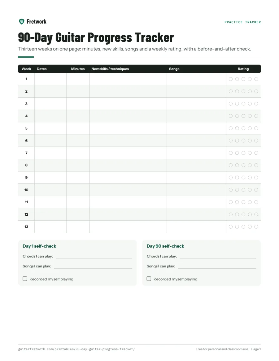 Preview of the 90-Day Guitar Progress Tracker