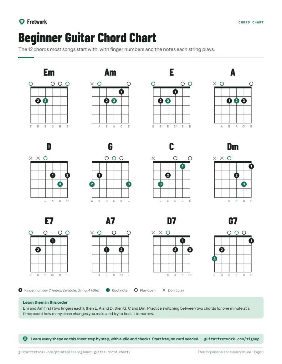 Preview of the Beginner Guitar Chord Chart