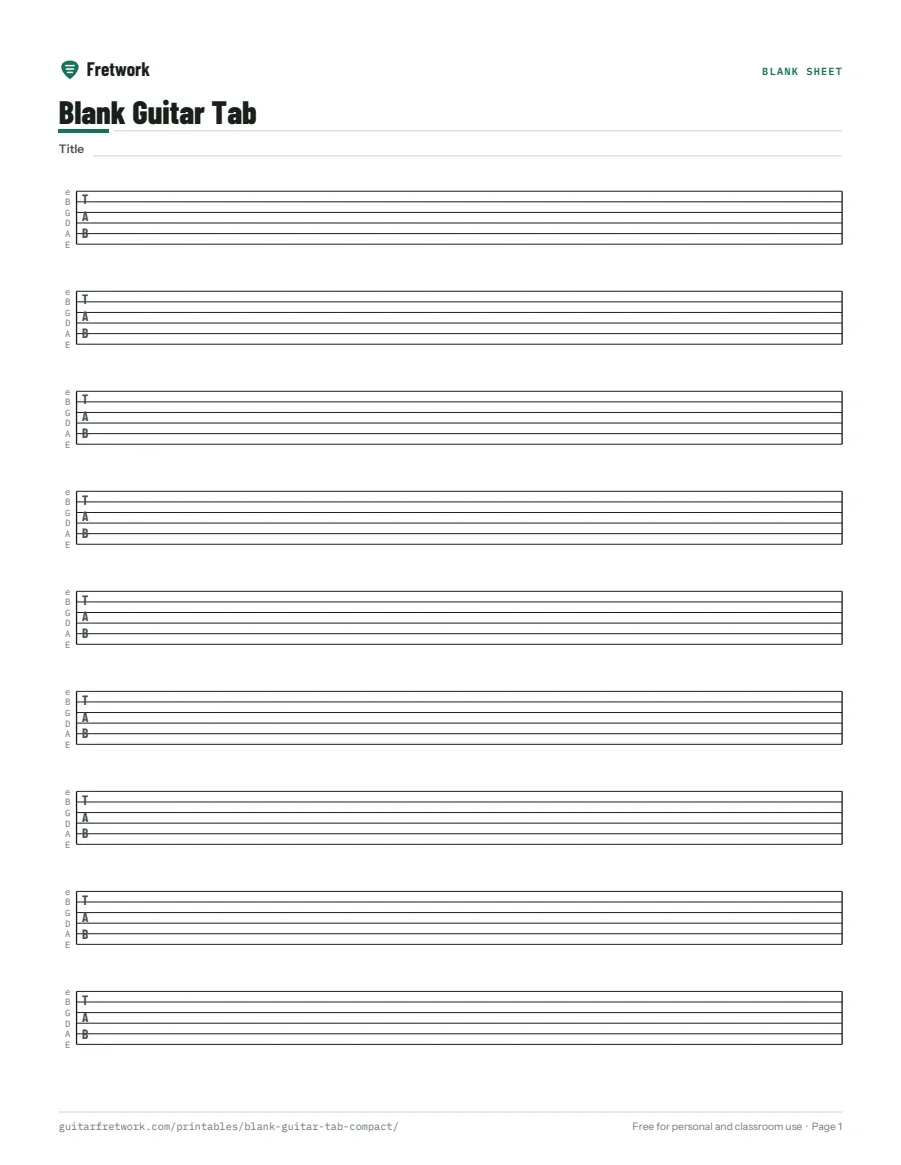 Preview of the Blank Guitar Tab Paper (Compact)