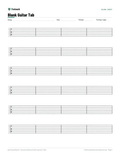 Blank Guitar Tab Sheets preview