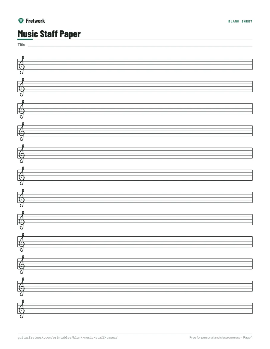 Preview of the Blank Music Staff Paper