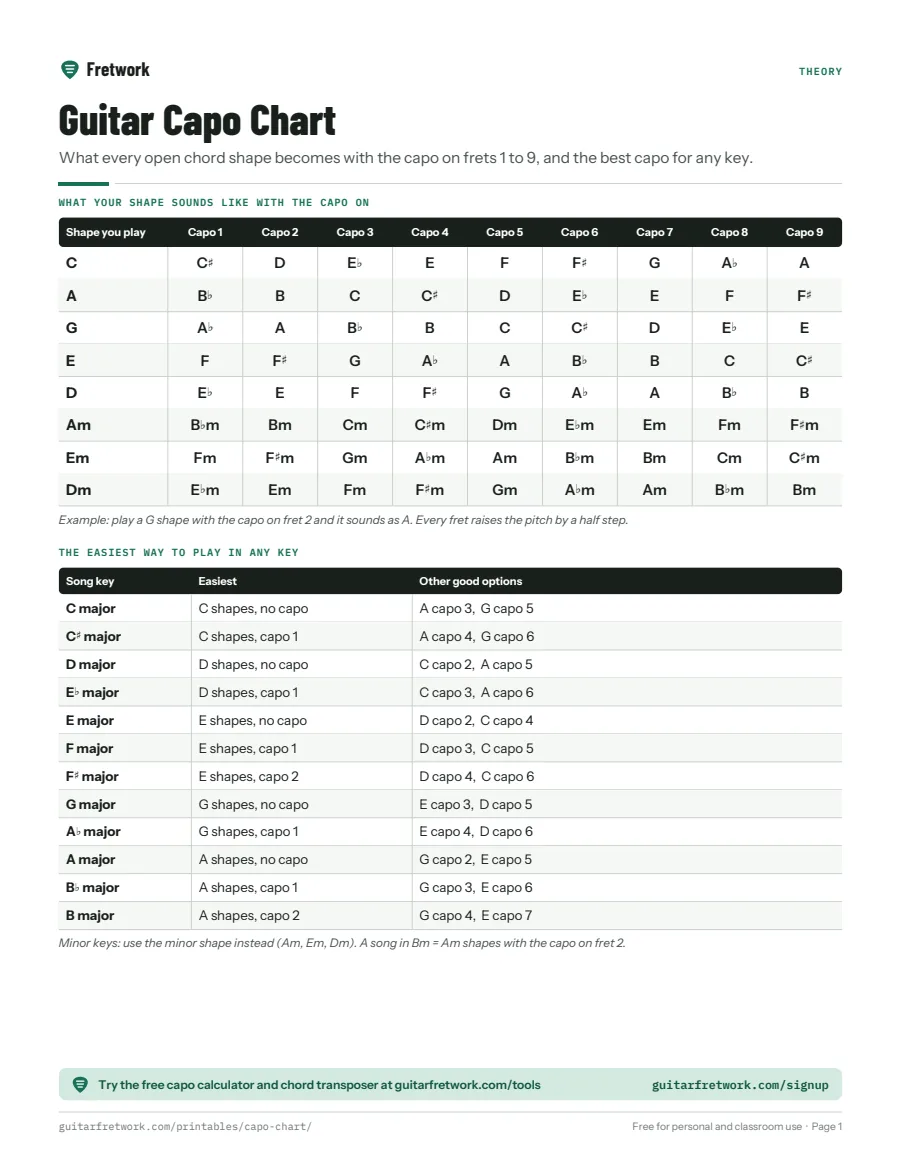 Preview of the Guitar Capo Chart