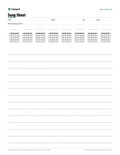 Chord and Lyric Song Sheet preview