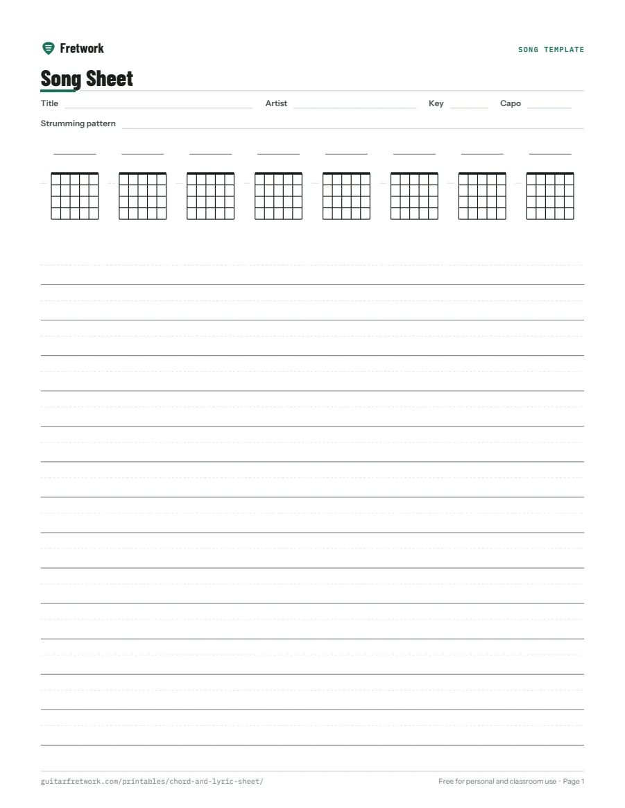 Preview of the Chord and Lyric Song Sheet