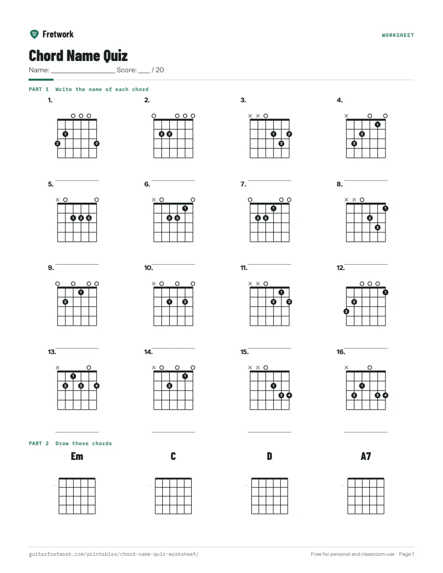 Preview of the Chord Name Quiz Worksheet