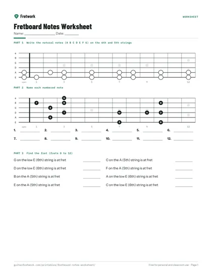 Fretboard Notes Worksheet preview
