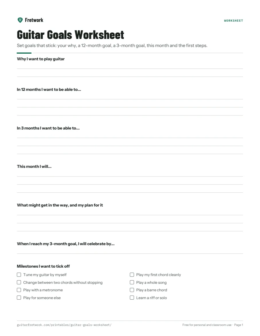 Preview of the Guitar Goals Worksheet