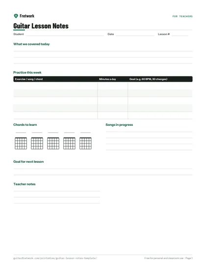Guitar Lesson Notes Template preview