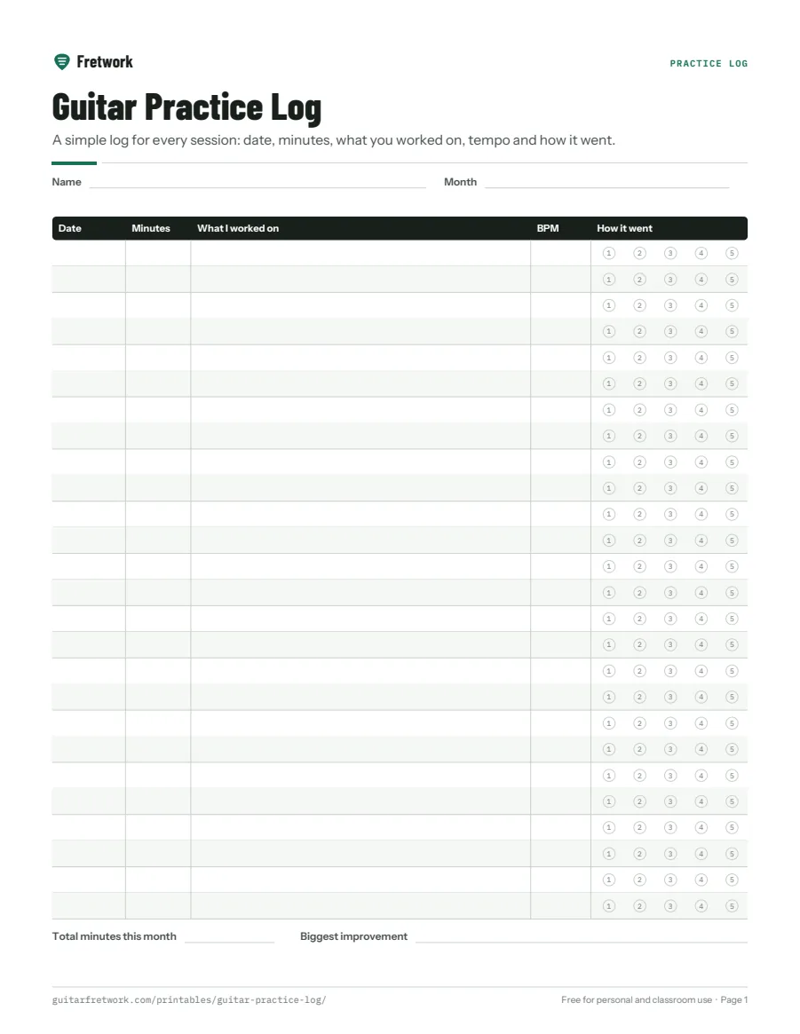 Preview of the Guitar Practice Log
