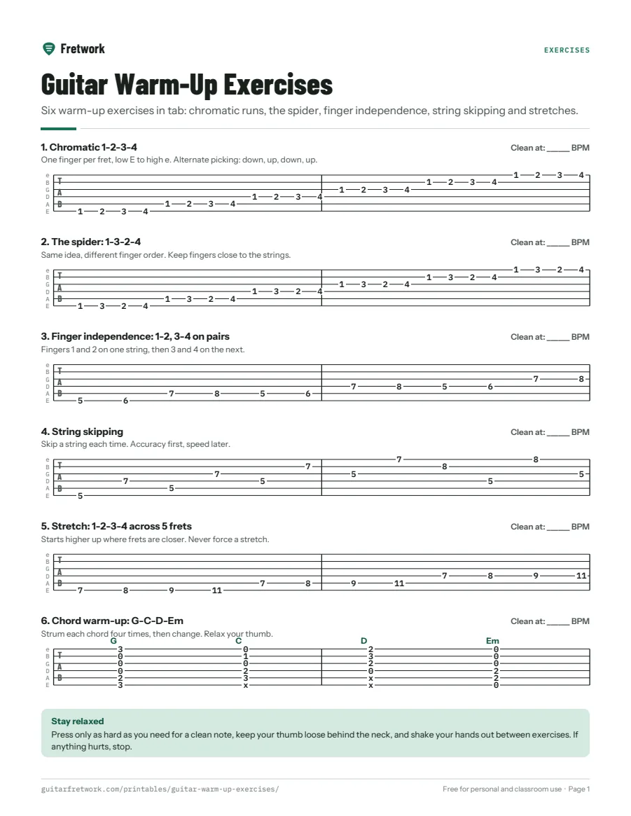 Preview of the Guitar Warm-Up Exercises