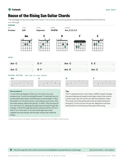House of the Rising Sun Guitar Chords preview
