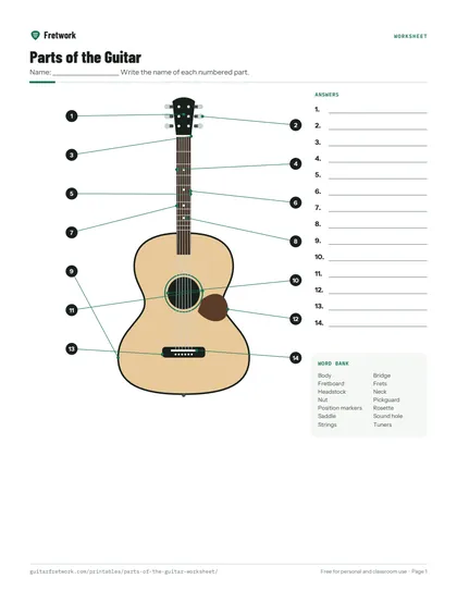 Parts of the Guitar Worksheet preview