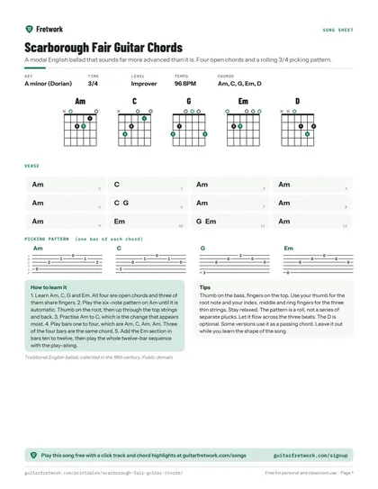 Scarborough Fair Guitar Chords preview