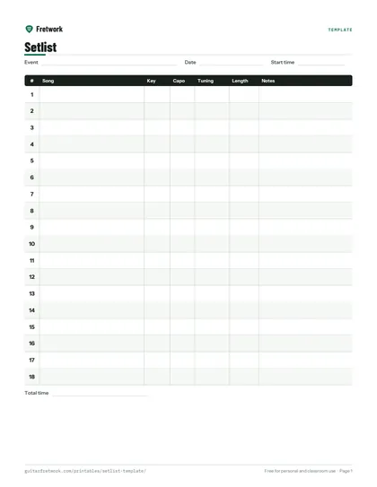 Setlist Template preview