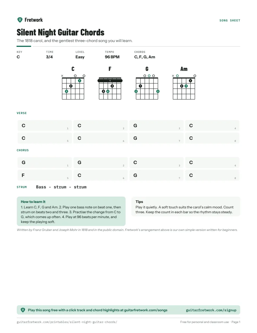 Preview of the Silent Night Guitar Chords