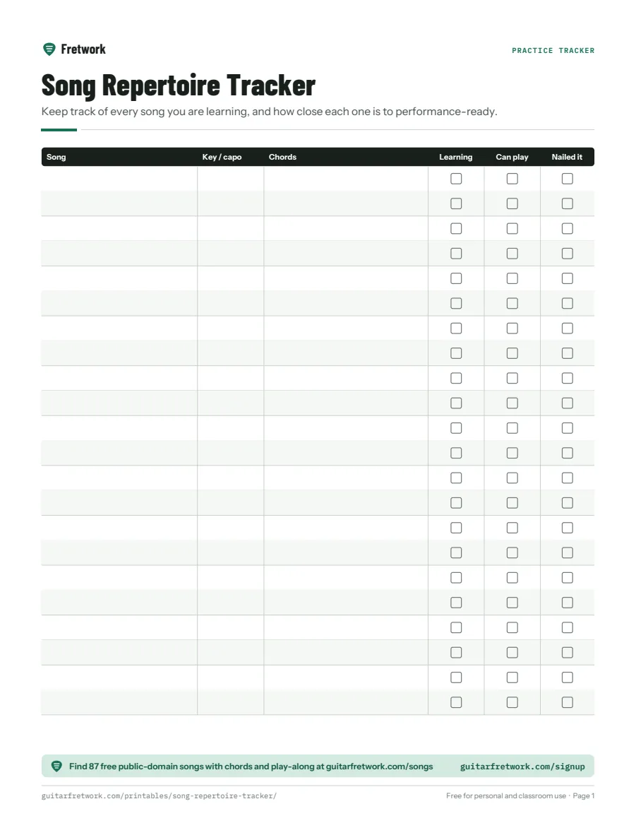 Preview of the Song Repertoire Tracker