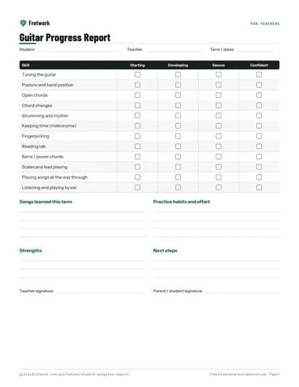 Guitar Student Progress Report preview