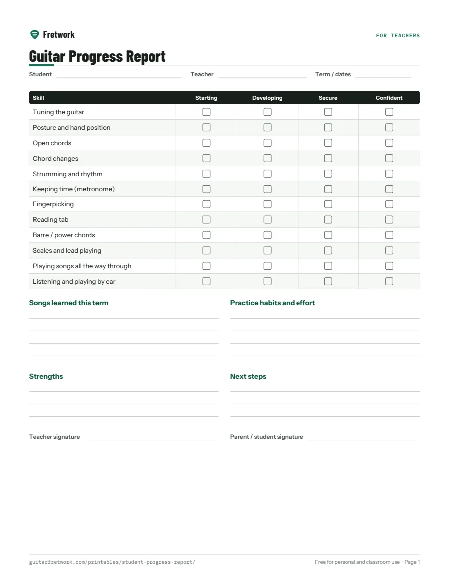 Preview of the Guitar Student Progress Report