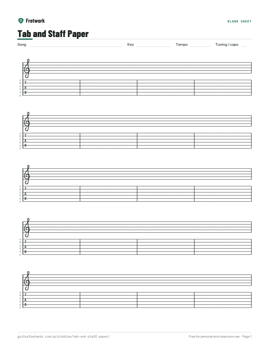 Preview of the Tab and Staff Paper