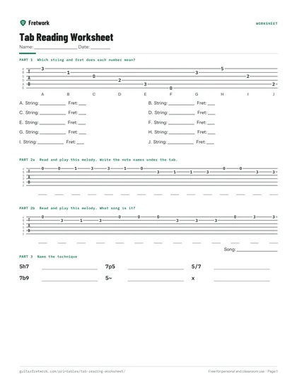 Tab Reading Worksheet preview